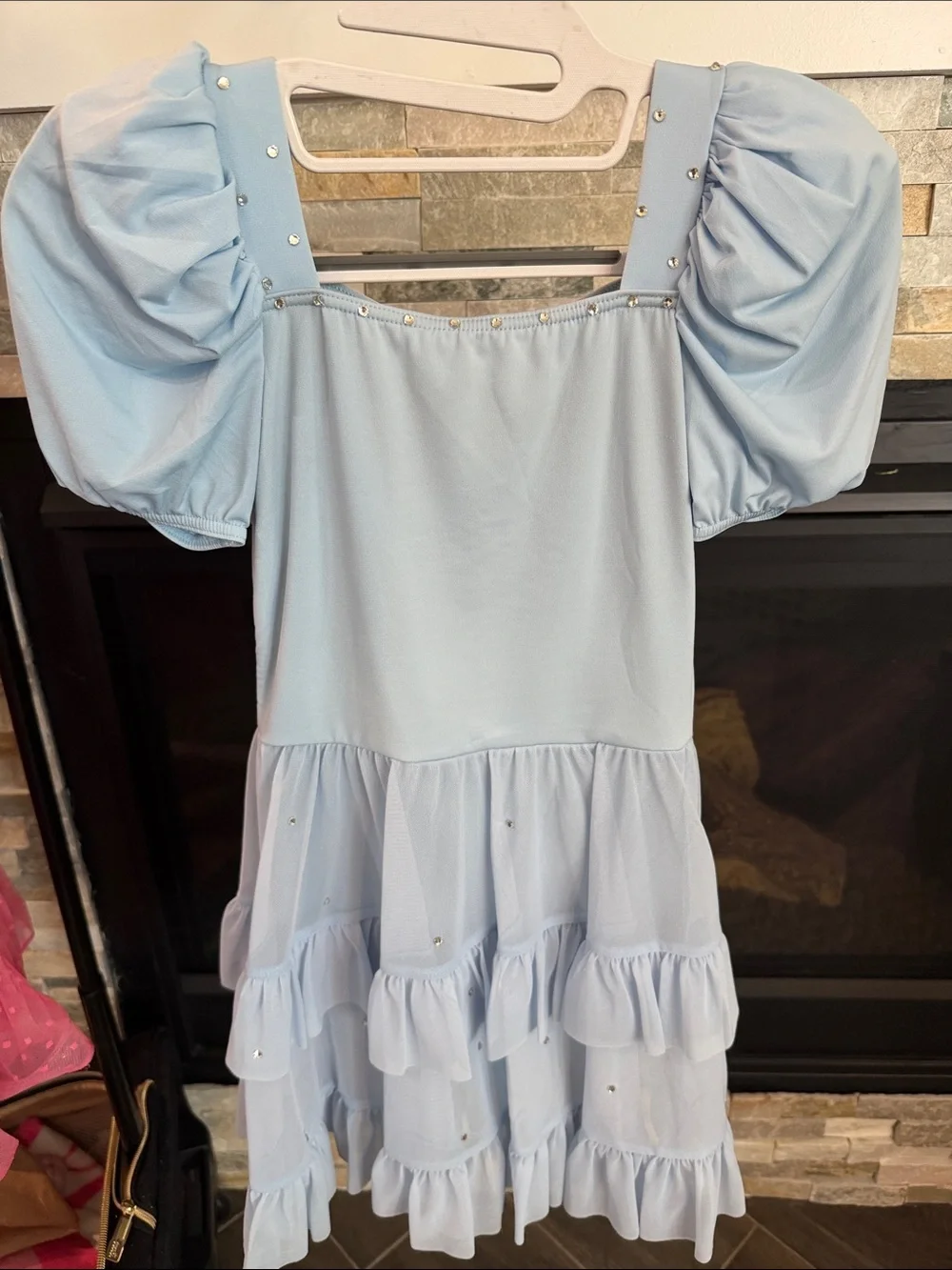 Weissman Light Blue Puff Sleeve Ruffle Dress for Girls